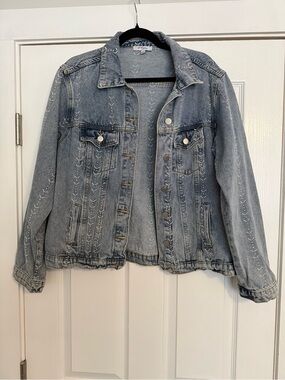Light Wash Denim Jacket with Subtle Embroidery - Women's